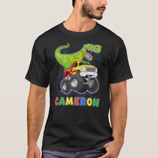 Cameron Personalized Dinosaur On A Monster Truck K T-shirt (Voorkant)