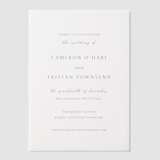 Cameron Simple Modern Wedding Save the Date Vellum Uitnodigingen (Voorkant)