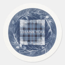 Cameron Tartan Cyanotype Klassieke Ronde Sticker