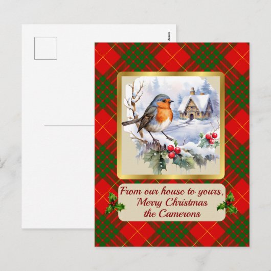 Cameron Tartan w/Robin gepersonaliseerd Feestdagenkaart (Voorkant / Achterkant)