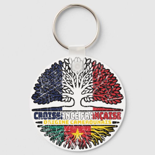 Cameroon French France Tree Roots Flag Sleutelhanger (Voorkant)