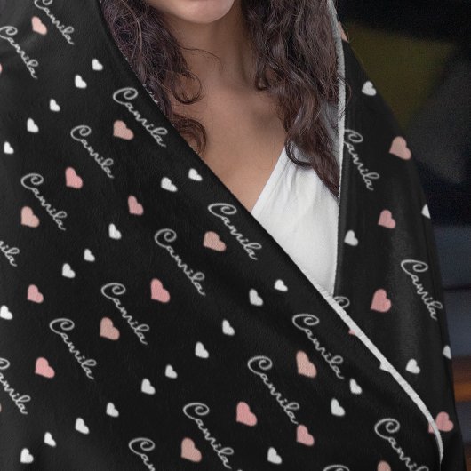 Camila aangepaste naam PATROON VAN LIEFDE HARTEN o Fleece Deken