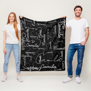 Camila aangepaste witte namen herhaald op zwart fl fleece deken
