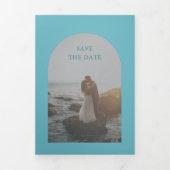 Camila Aqua Arch Modern Wedding Save the Date Drieluik Aankondiging (Cover)