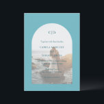 Camila Aqua Arch Moderne bruiloft Kaart<br><div class="desc">Moderne bruiloft uitnodiging met uw monogram samen met uw gegevens over uw favoriete foto in een boog over een turquoise / aqua / blauwgroen achtergrond. De sjabloon bevat een eenvoudige bedekking zodat de tekst over uw afbeelding kan shows en kan worden verwijderd in het ontwerpbewerkingshulpmiddel. Dit eenvoudige maar elegante ontwerp...</div>