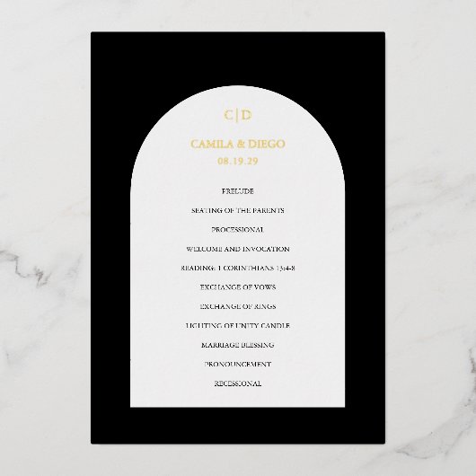 Camila Arch Modern huwelijksprogramma Folie Uitnodiging (Voorkant)