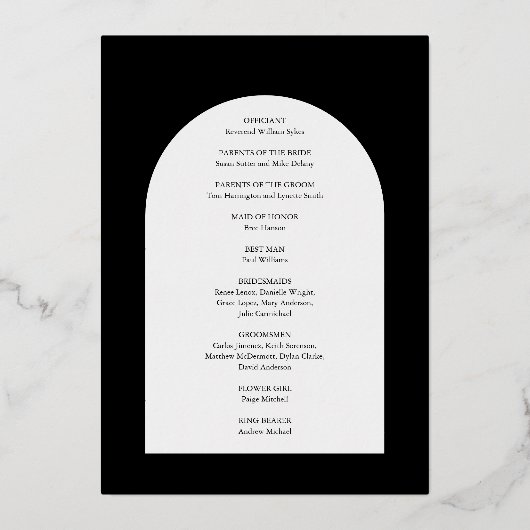 Camila Arch Modern huwelijksprogramma Folie Uitnodiging (Achterkant)