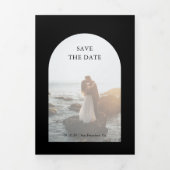 Camila Black Arch Modern Wedding Save the Date Drieluik Aankondiging (Cover)
