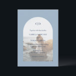 Camila Dusty Blue Arch Modern Wedding Kaart<br><div class="desc">Moderne huwelijksuitnodiging met uw monogram samen met uw details over uw favoriete foto binnen van een boog over een stoffige blauwe achtergrond. De sjabloon bevat een eenvoudige bedekking zodat de tekst over uw afbeelding kan shows en kan worden verwijderd in het ontwerpbewerkingshulpmiddel. Dit eenvoudige maar elegante ontwerp met gedempte kleuren...</div>