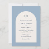 Camila Dusty Blue Arch Modern Wedding Kaart (Voorkant)