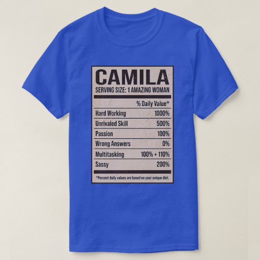 Camila Nutrition Facts Name Nickname Alias Title F T-shirt (Design voorkant)