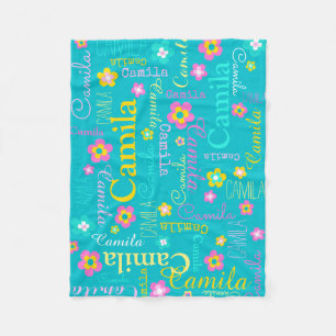 Camila personaliseren korte naam aqua roze deken