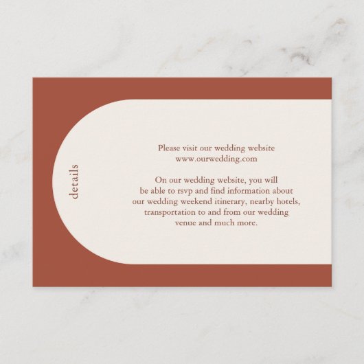 Camila Rust Arch Moderne bruiloft Informatiekaartje (Voorkant)