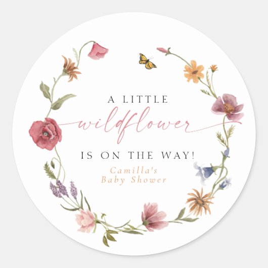 CAMILLA Butterfly Wildflower Girl Baby shower Ronde Sticker (Voorkant)