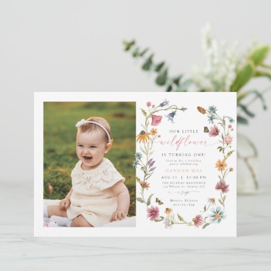 CAMILLA Butterfly Wildflower Girl eerste verjaarda Kaart (Staand voorkant)