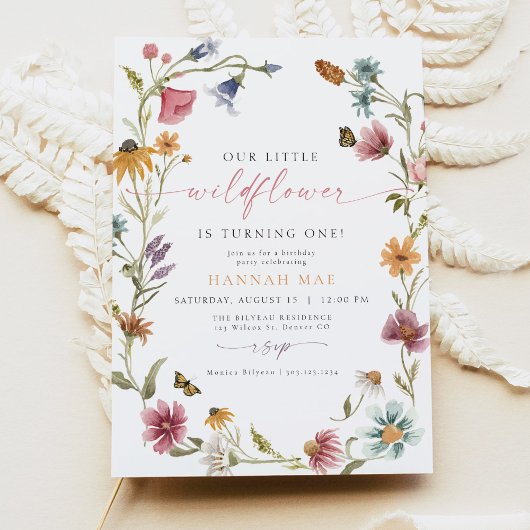 CAMILLA Butterfly Wildflower Girl eerste verjaarda Kaart