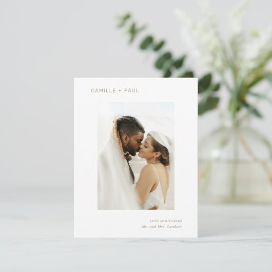 Camille Antiek Gold Modern Wedding Bedankkaart (Staand voorkant)