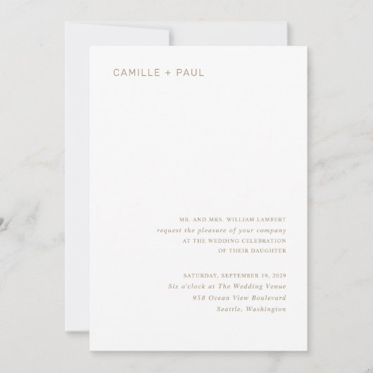 Camille Antiek Gold Modern Wedding Kaart (Voorkant)
