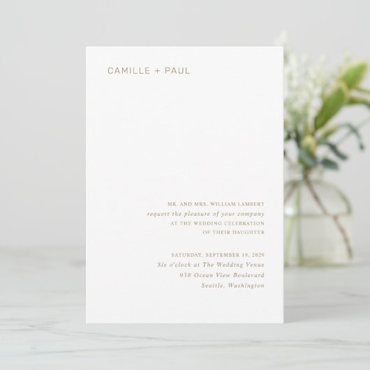 Camille Antiek Gold Modern Wedding Kaart (Staand voorkant)