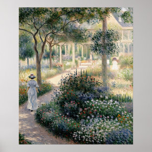 Camille Monet in de tuin van Argenteuil Poster