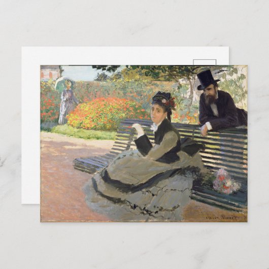 Camille Monet op een Bench Claude Monet Briefkaart (Voorkant / Achterkant)