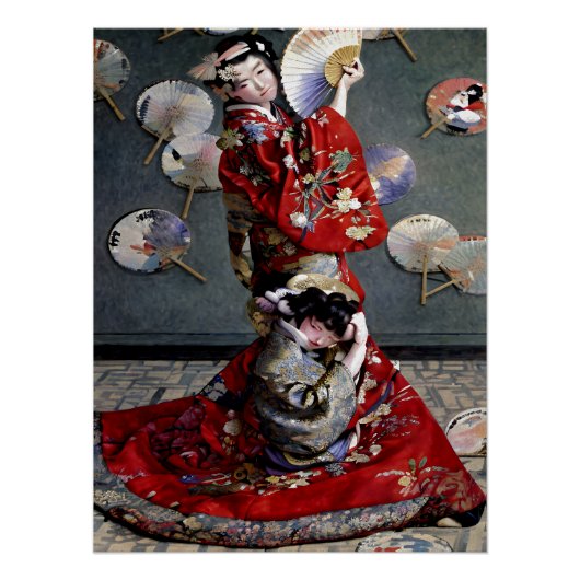 Camille Monet van Claude Monet in Japanse klederdr Perfect Poster (Voorkant)