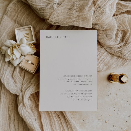 Camille Neutral Modern Wedding Kaart