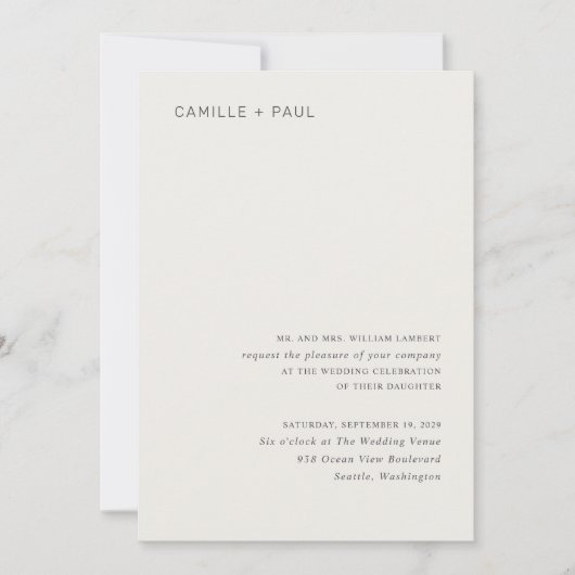 Camille Neutral Modern Wedding Kaart (Voorkant)