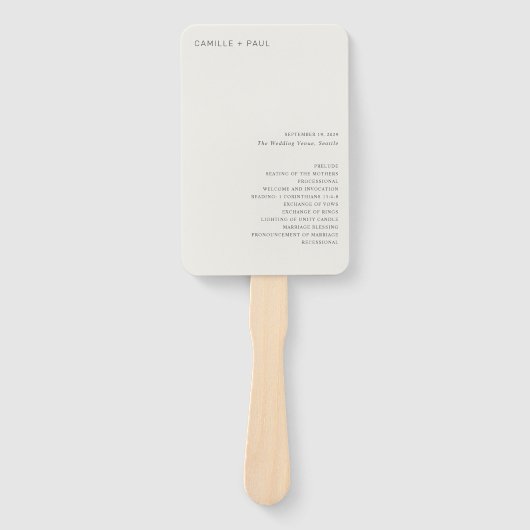 Camille Neutral Modern Wedding Programma Handwaaier (Voorkant)