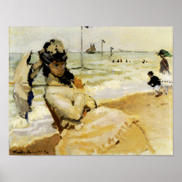 Camille op het strand in Trouville Poster