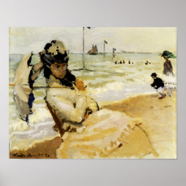 Camille op het strand in Trouville Poster