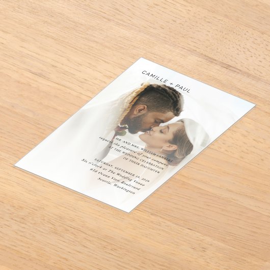 Camille Photo Modern Wedding Acryl Uitnodigingen (Laagn)