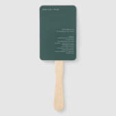 Camille Pine Green Modern huwelijksprogramma Handwaaier (Voorkant)