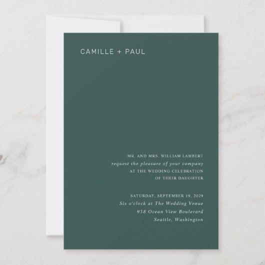 Camille Pine Green Moderne bruiloft Kaart (Voorkant)