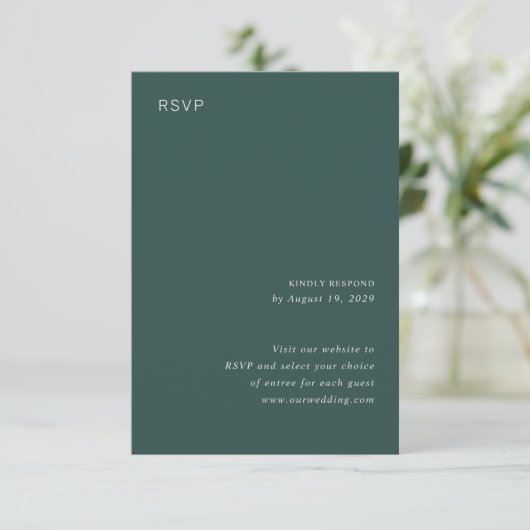 Camille Pine Green Moderne bruiloft RSVP Kaartje (Staand voorkant)