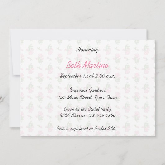 Camille Pink Bridal Tea Kaart (Achterkant)