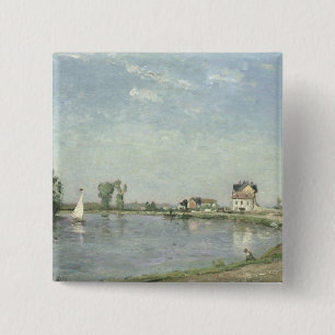 Camille Pissarro Aan de rand van de rivier, 1871 Vierkante Button 5,1 Cm