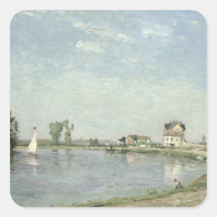 Camille Pissarro Aan de rand van de rivier, 1871 Vierkante Sticker