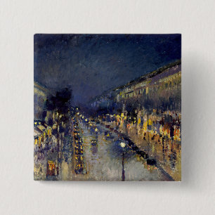 Camille Pissarro - Boulevard Montmartre bij nacht Vierkante Button 5,1 Cm