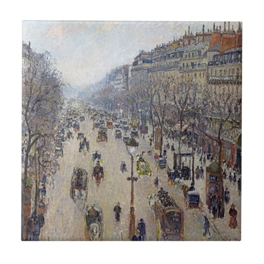 Camille Pissarro - Boulevard Montmartre, ochtend Tegeltje (Voorkant)