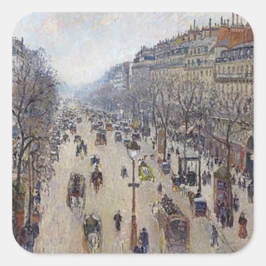 Camille Pissarro - Boulevard Montmartre, ochtend Vierkante Sticker (Voorkant)
