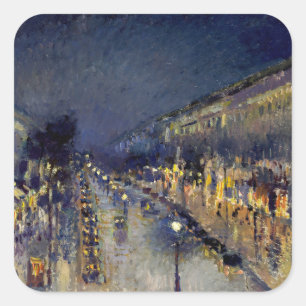 Camille Pissarro - Boulevard Montmartre 's Nachts Vierkante Sticker