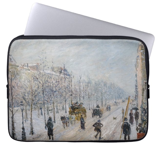 Camille Pissarro - Buiten Boulevards, sneeuweffect Laptop Sleeve (Voorkant)