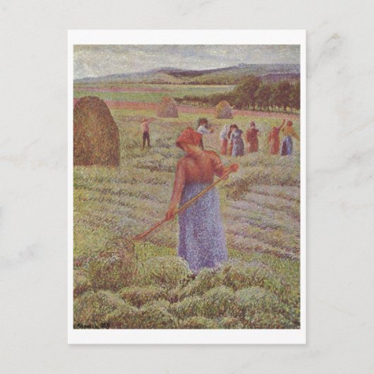 Camille Pissarro - Hay @ Eragny Farmer 1889 Oil Briefkaart (Voorkant)
