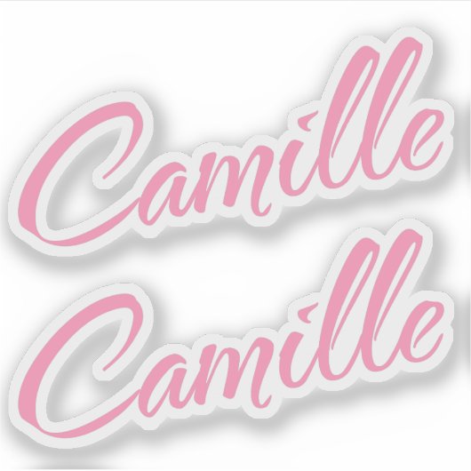 Camille roze naam decoratief x2 sticker (Voorkant)
