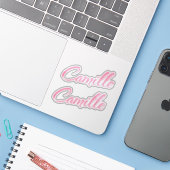 Camille roze naam decoratief x2 sticker (Laptop met iPhone)