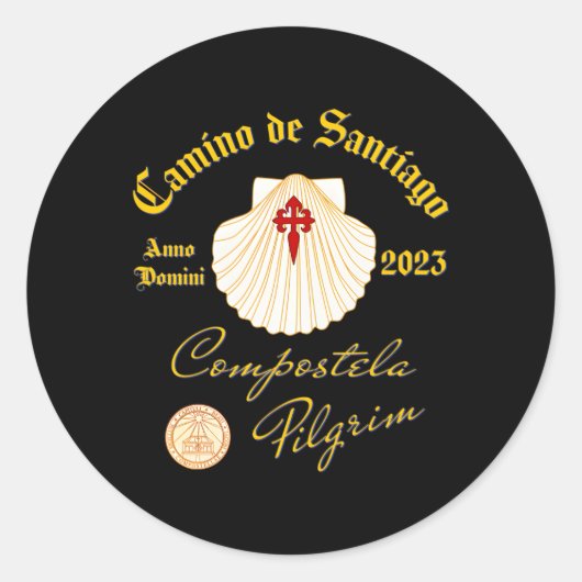 Camino De Santiago Anno Domini 2023 Scallop Shell Ronde Sticker (Voorkant)