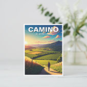 Camino de Santiago Hiker Wandeltocht Zonsondergang Briefkaart (Staand voorkant)