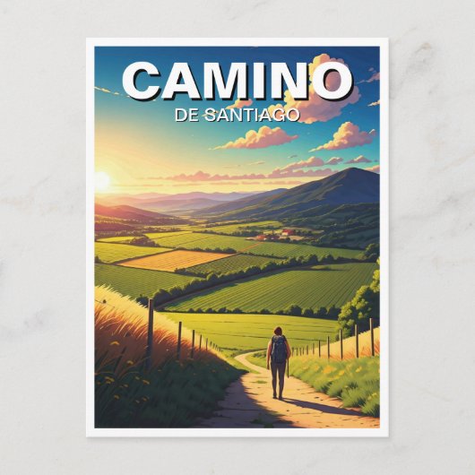 Camino de Santiago Hiker Wandeltocht Zonsondergang Briefkaart (Voorkant)