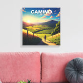 Camino de Santiago Hiker Wandeltocht Zonsondergang Canvas Afdruk (Insitu (Woonkamer))